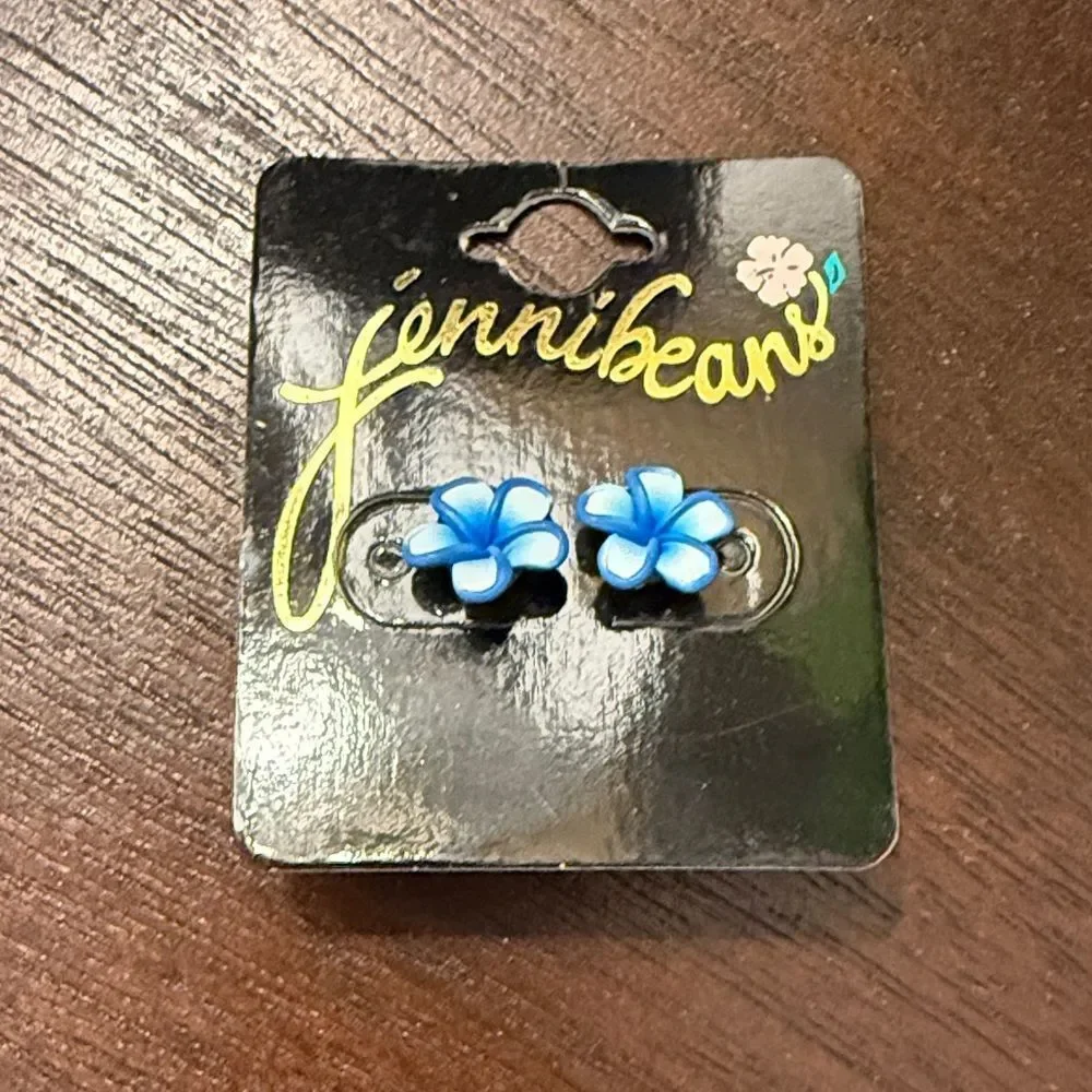 Jenni beans Blue Flower Hawaiian Earrings - NEW